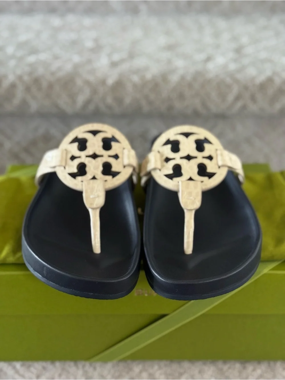 Tory Burch-Miller Cloud Soft Croco Emboss-New Cream/Perfect Navy Size 7